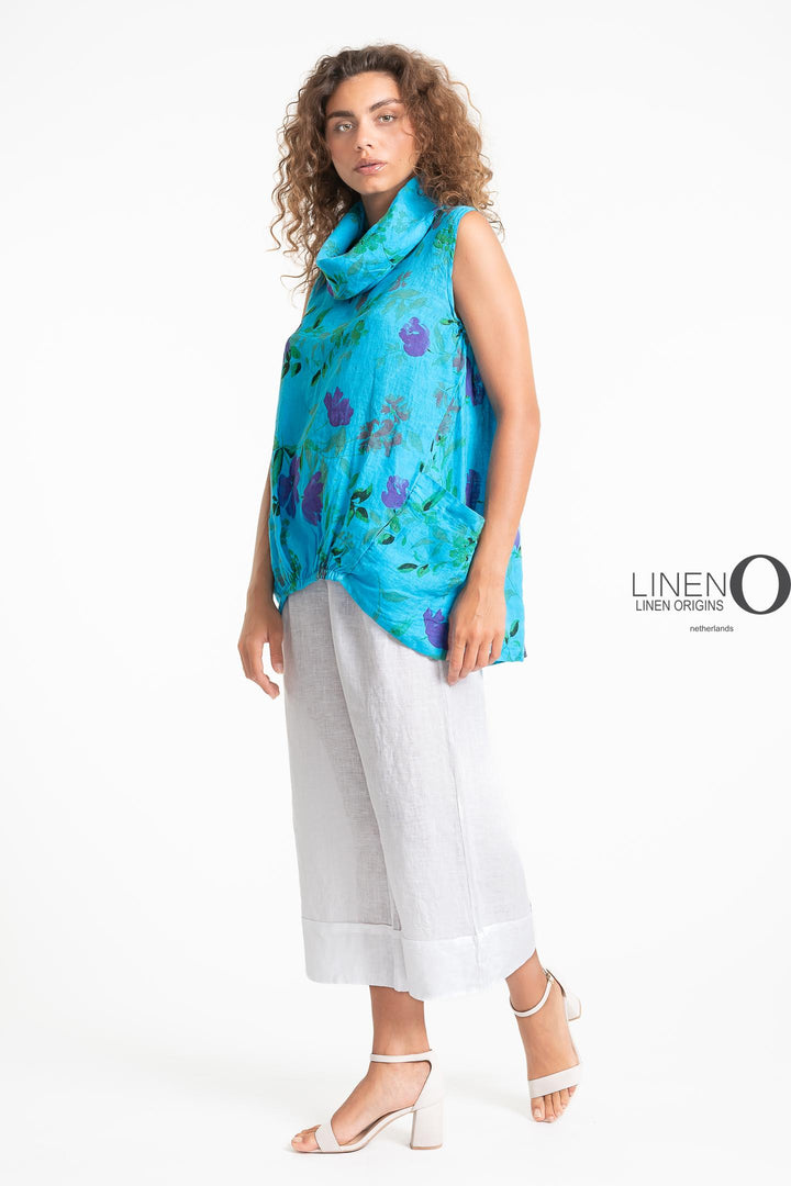 French Linen Blouse Ruche Accent Print - Breathable Naturals | Glam & Fame Clothing