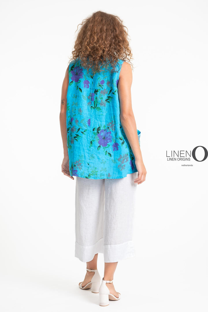 French Linen Blouse Ruche Accent Print - Breathable Naturals | Glam & Fame Clothing