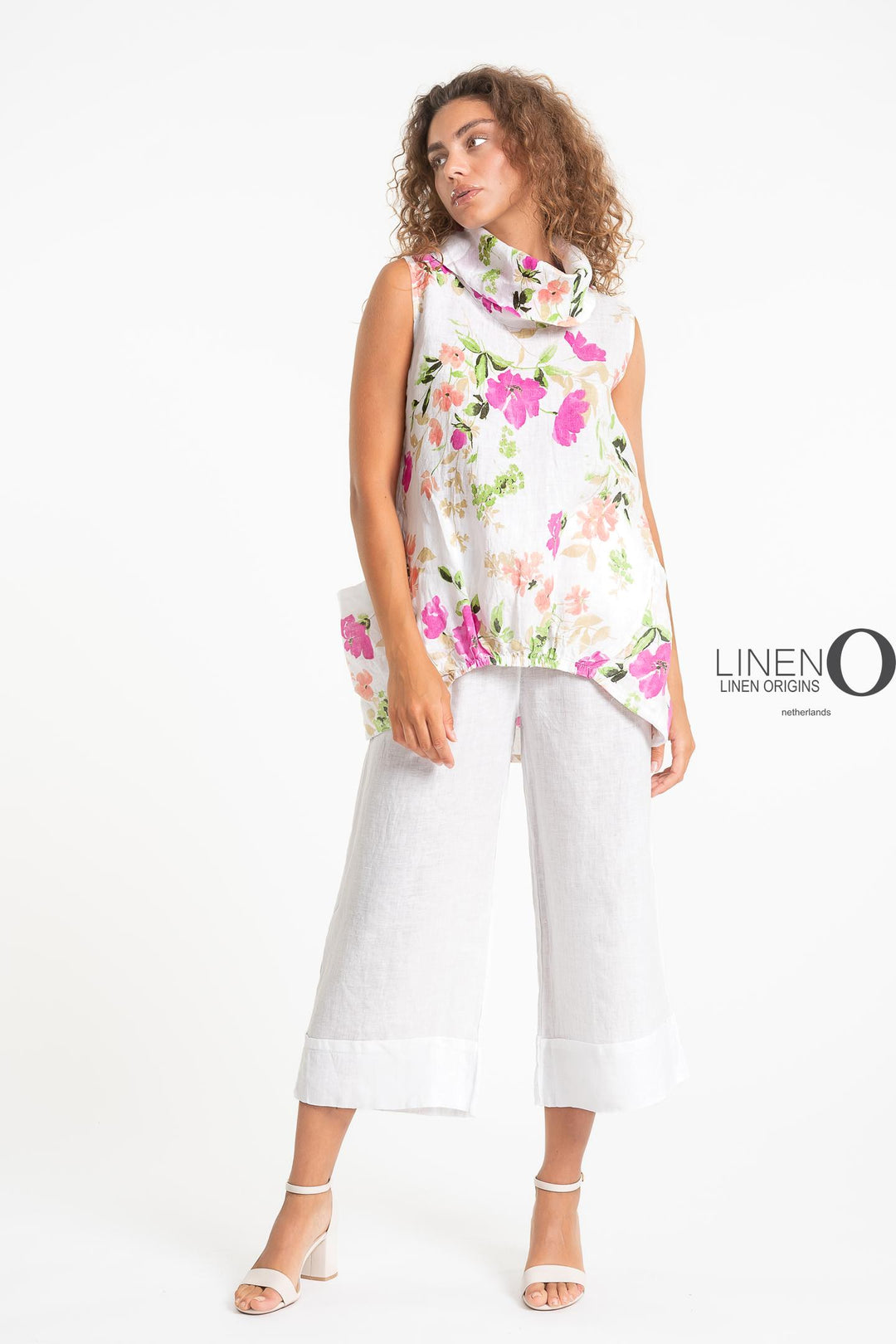 French Linen Blouse Ruche Accent Print - Breathable Naturals | Glam & Fame Clothing