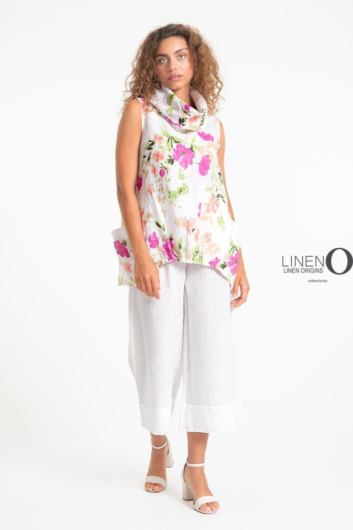 French Linen Blouse Ruche Accent Print - Breathable Naturals | Glam & Fame Clothing