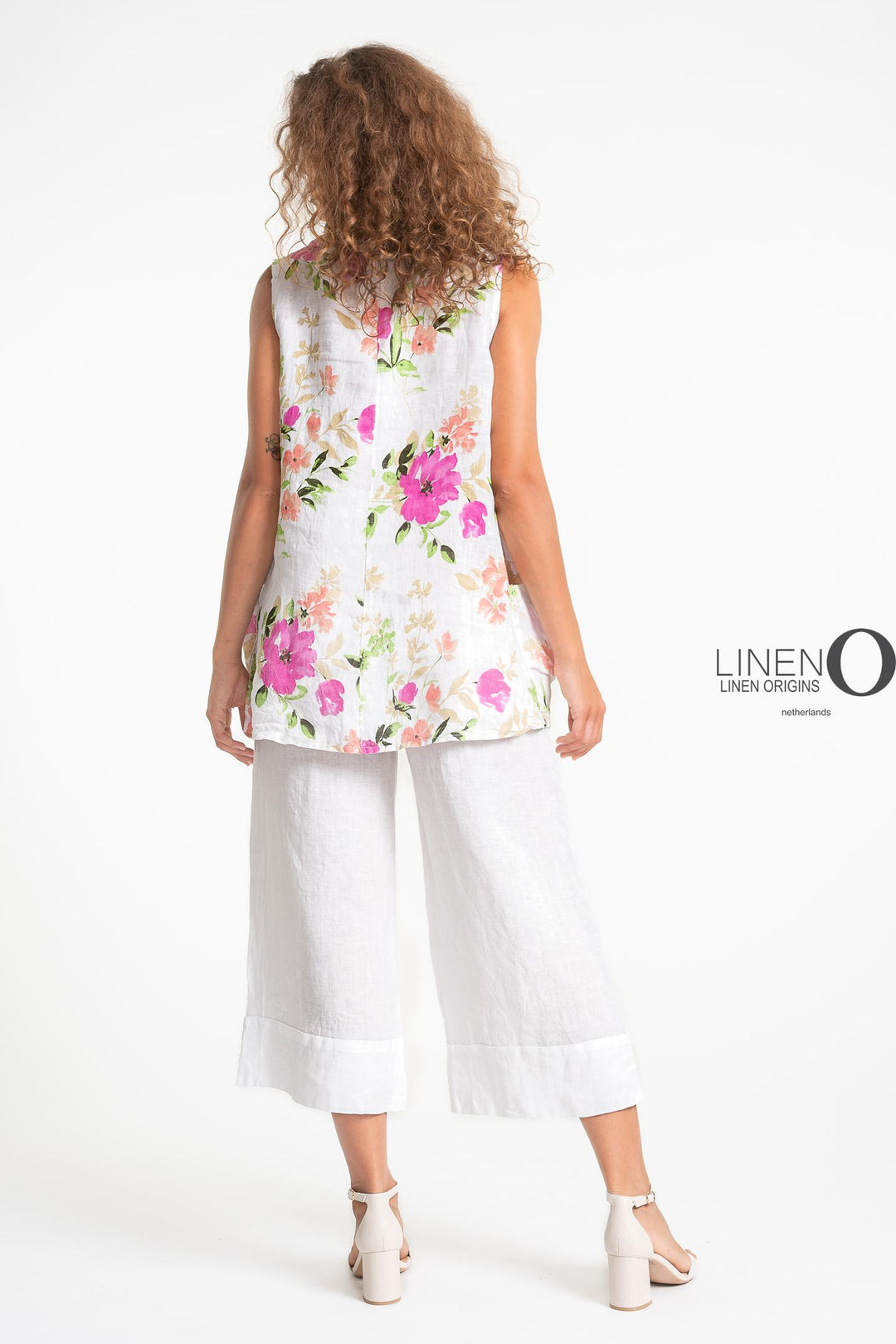 French Linen Blouse Ruche Accent Print - Breathable Naturals | Glam & Fame Clothing