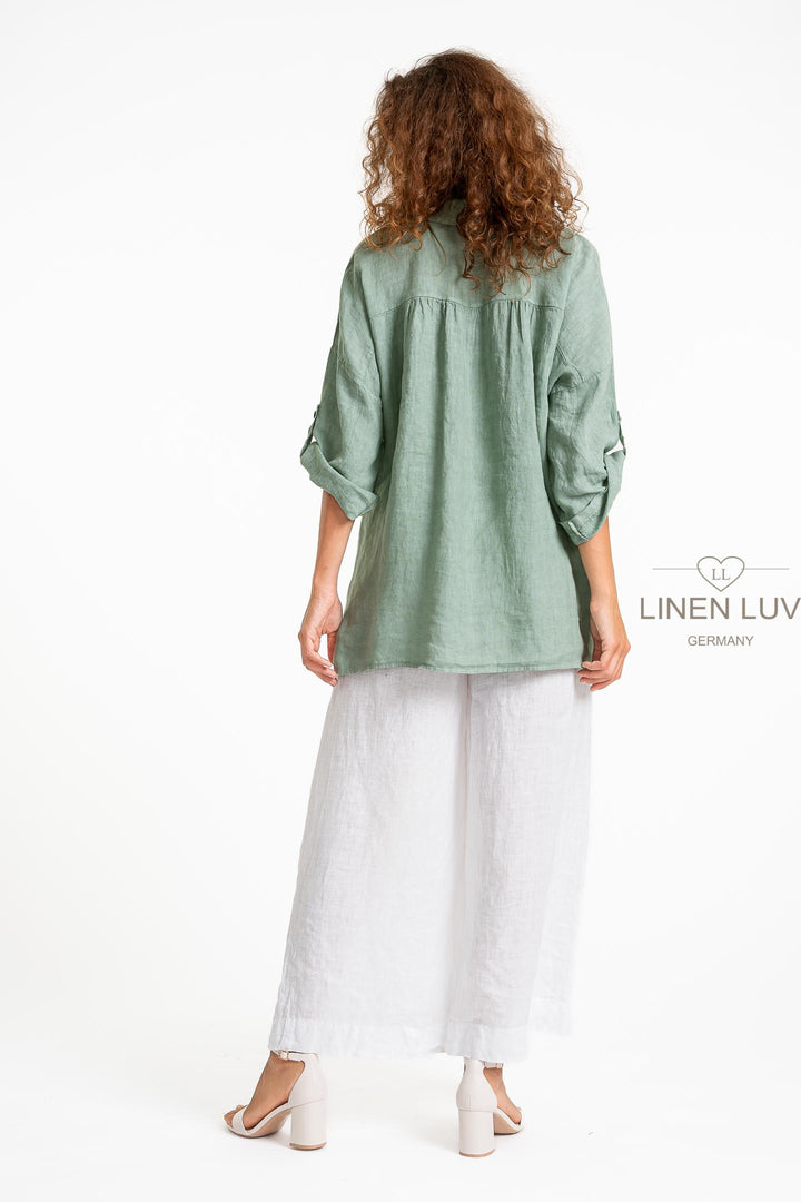 French Linen Relaxed Shirt Pocket Detail - Breathable Naturals | Glam & Fame Clothing
