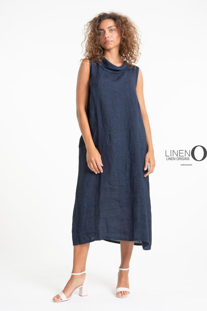 French Linen Dress Cowl Neck