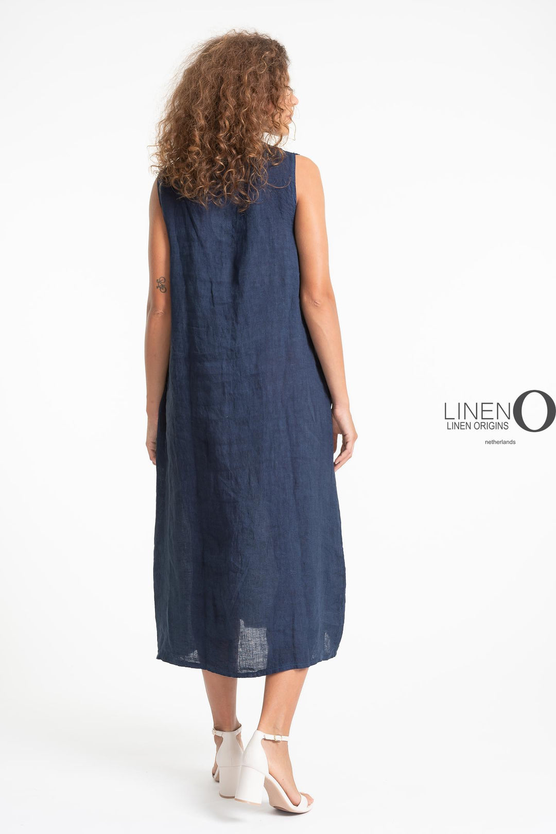 French Linen Dress Cowl Neck