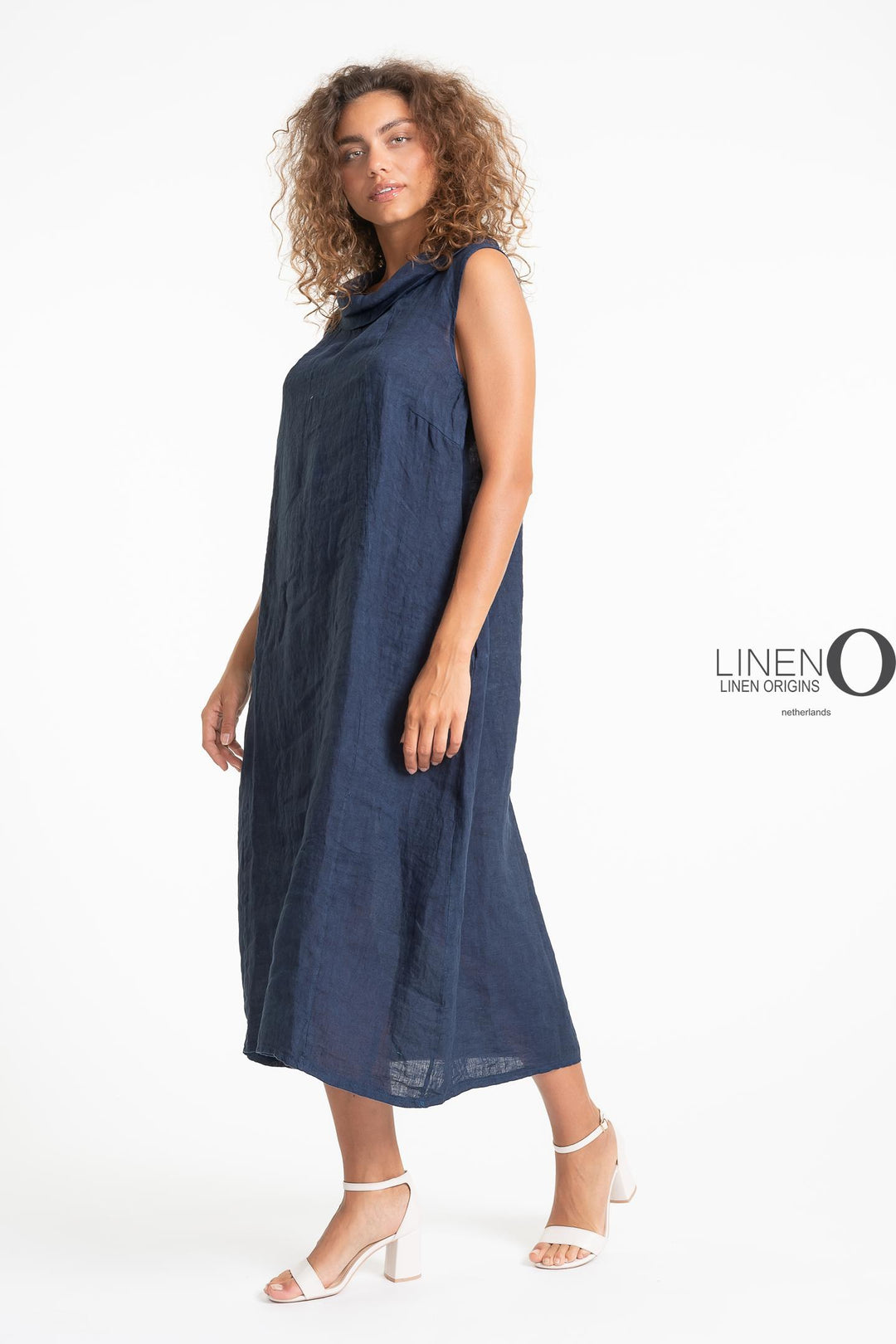 French Linen Dress Cowl Neck