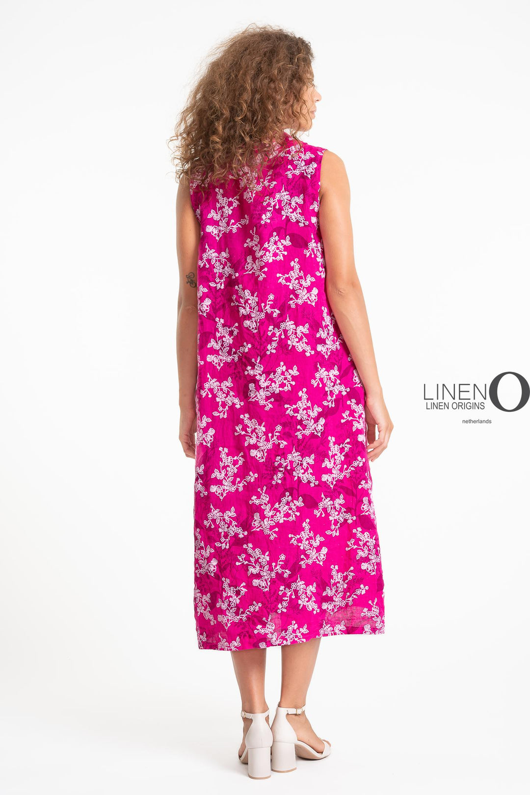 French Linen Dress Cowl Neck Print