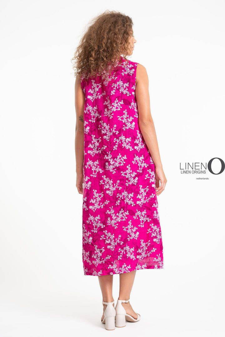 French Linen Dress Cowl Neck Print