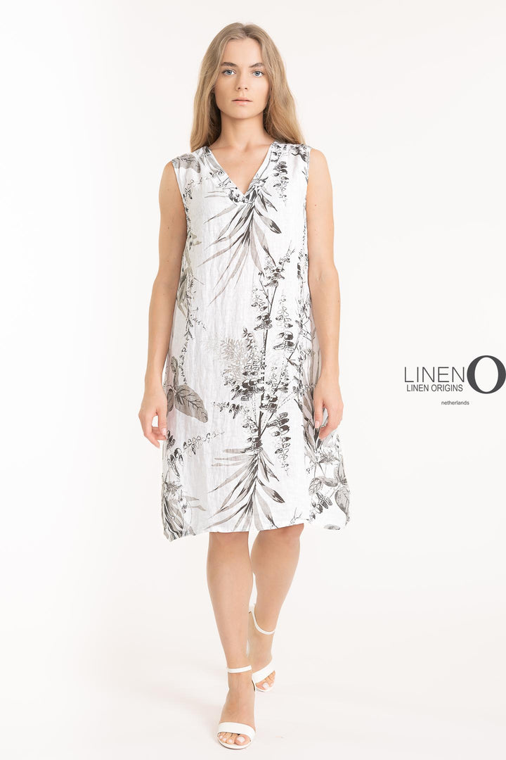 French Linen Shift Dress V-Neck Print - Breathable Naturals | Glam & Fame Clothing