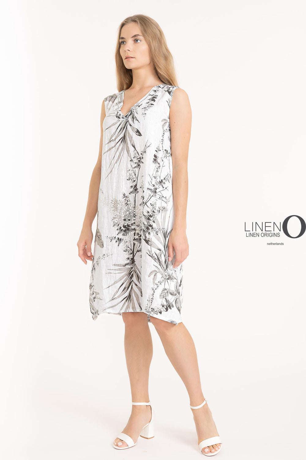 French Linen Shift Dress V-Neck Print - Breathable Naturals | Glam & Fame Clothing