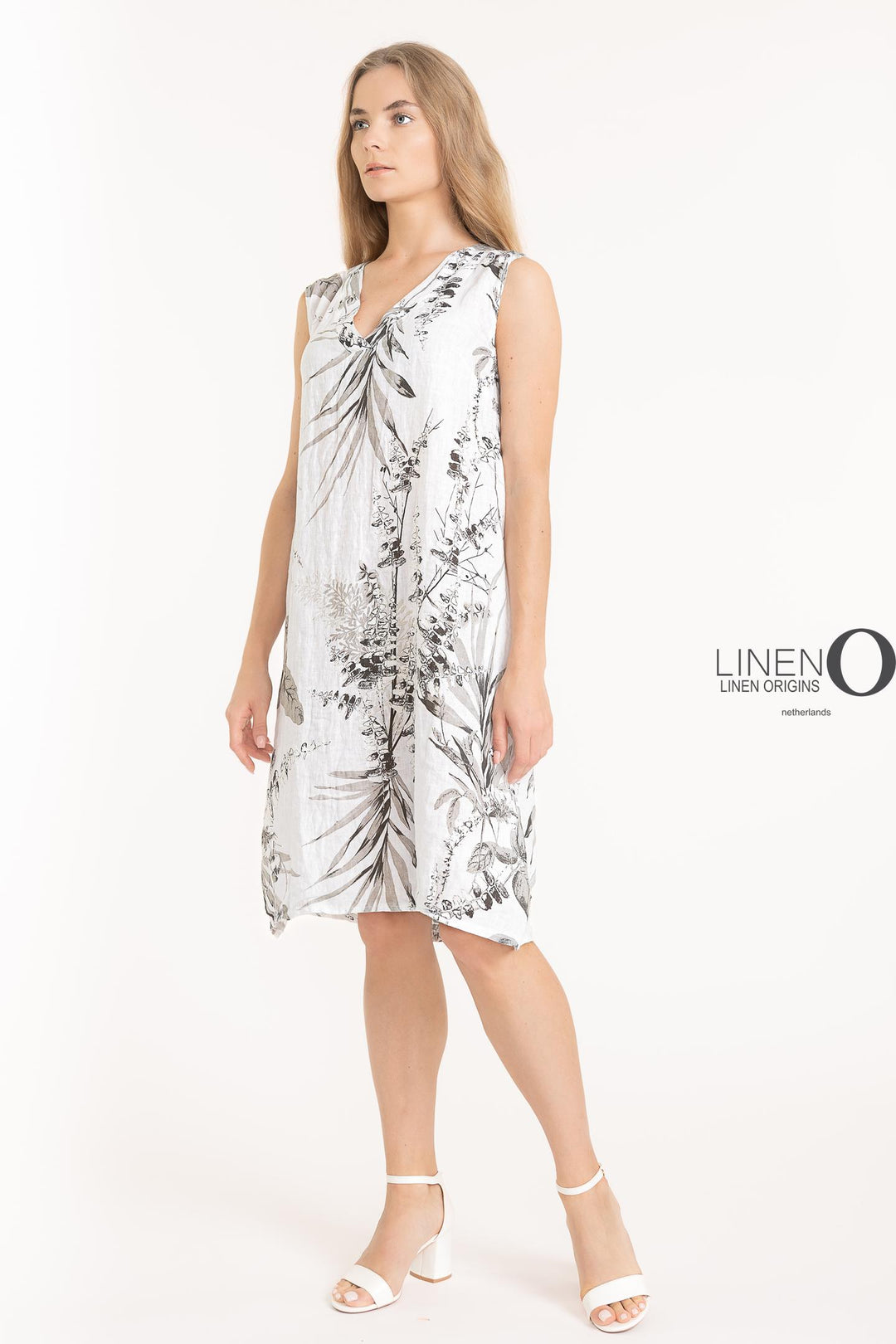 French Linen Shift Dress V-Neck Print - Breathable Naturals | Glam & Fame Clothing
