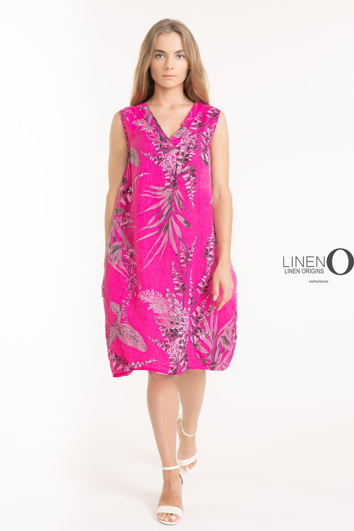 French Linen Shift Dress V-Neck Print - Breathable Naturals | Glam & Fame Clothing