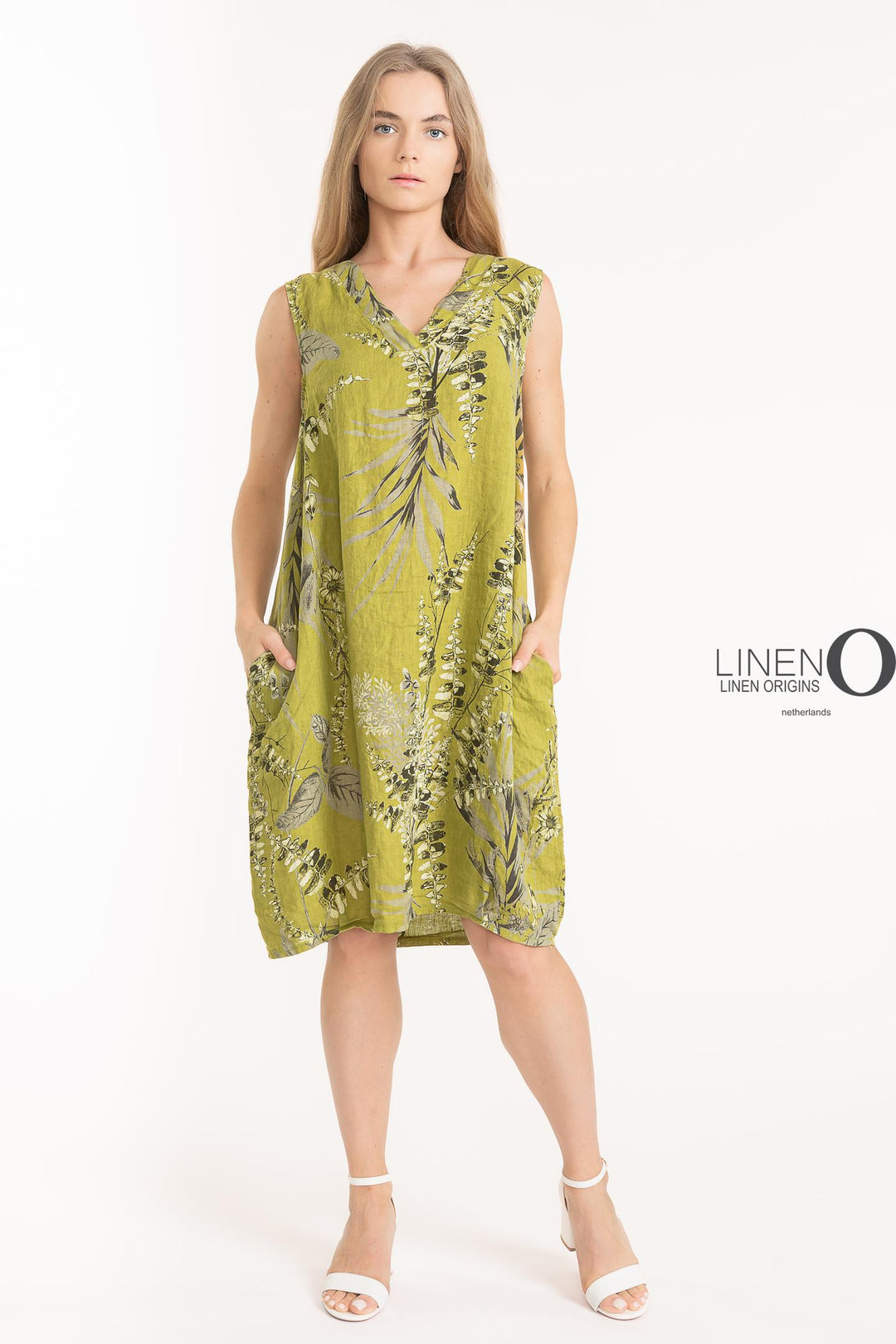 French Linen Shift Dress V-Neck Print - Breathable Naturals | Glam & Fame Clothing