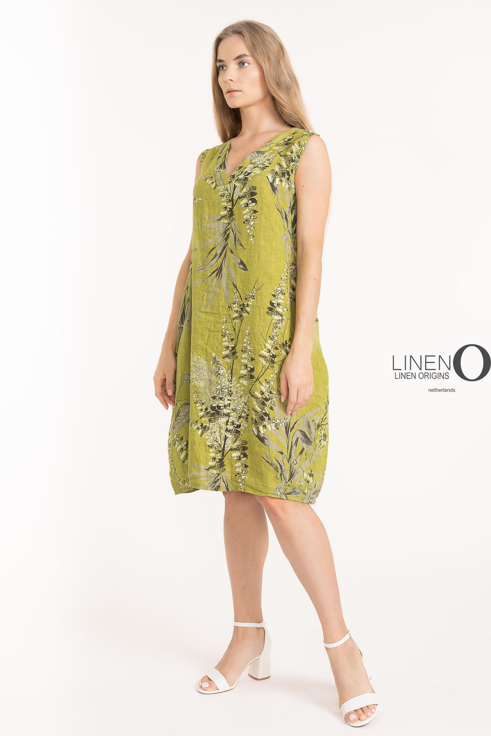 French Linen Shift Dress V-Neck Print - Breathable Naturals | Glam & Fame Clothing