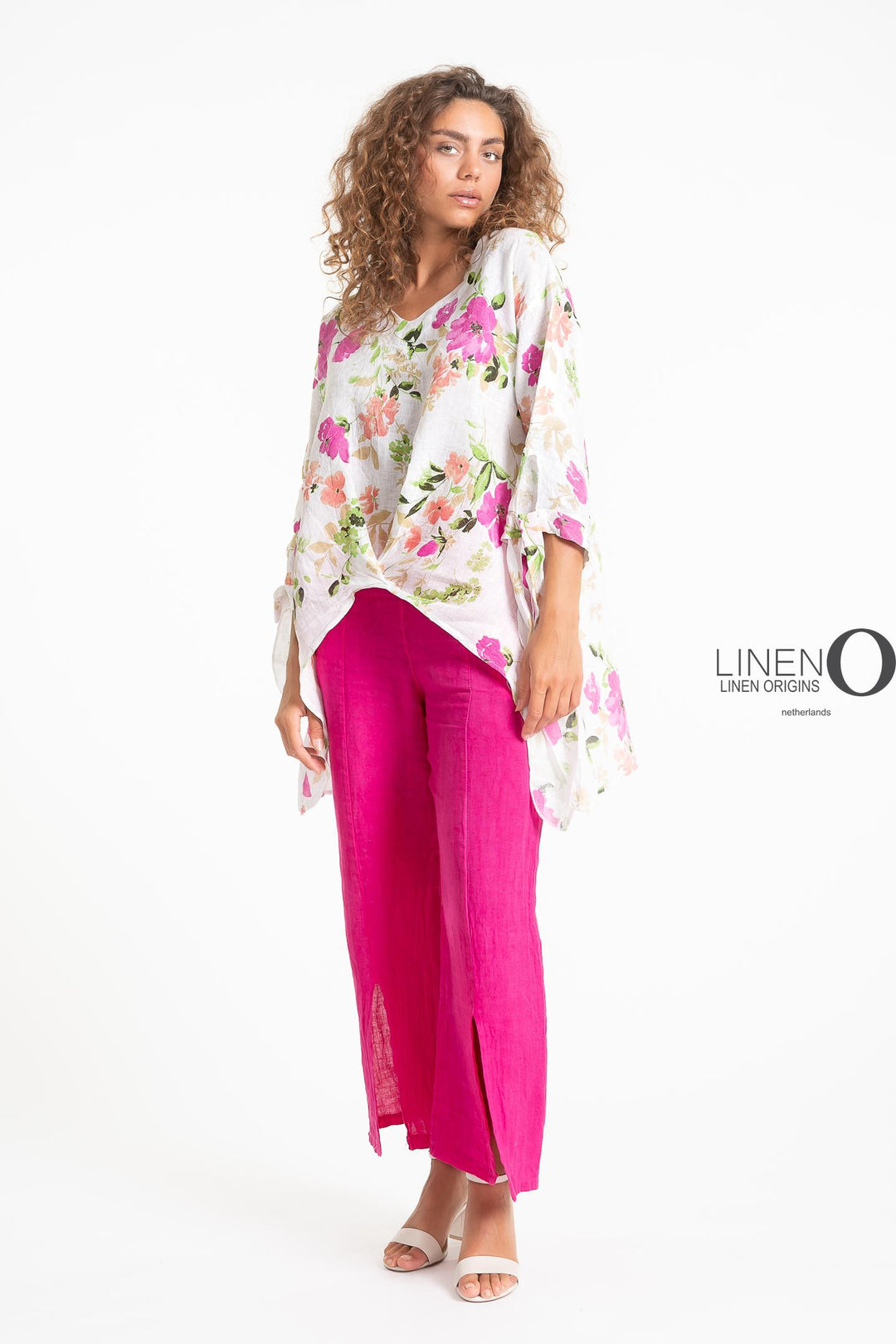 French Linen Blouse Floral Tie Accents - Breathable Naturals | Glam & Fame Clothing