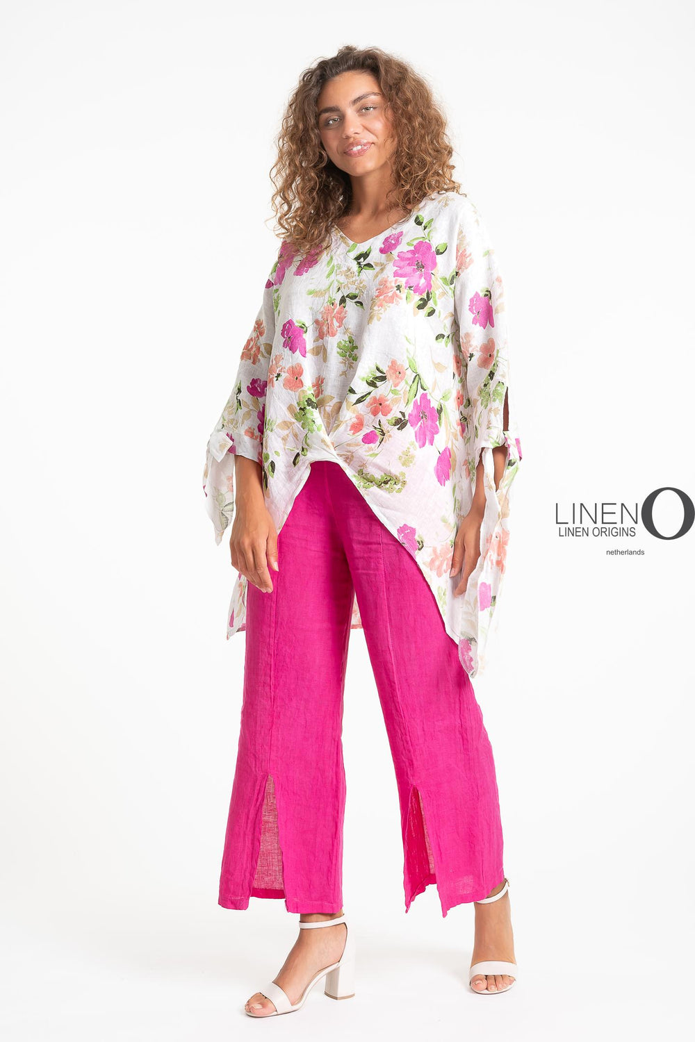 French Linen Blouse Floral Tie Accents - Breathable Naturals | Glam & Fame Clothing