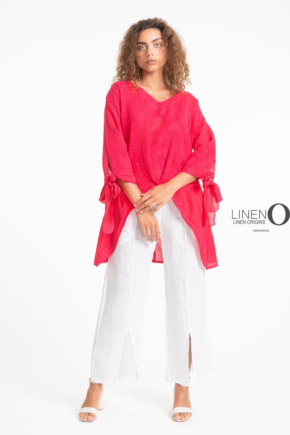 French Linen Blouse Tie Accents - Breathable Naturals | Glam & Fame Clothing