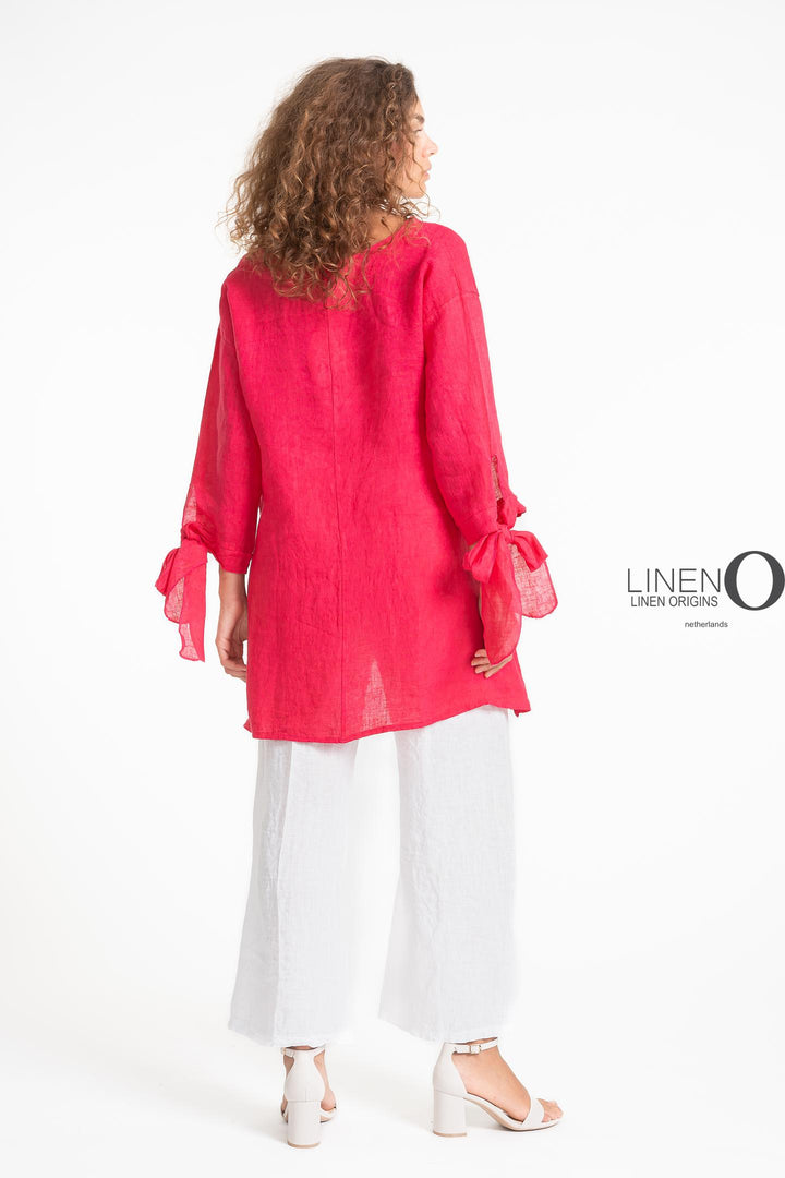 French Linen Blouse Tie Accents - Breathable Naturals | Glam & Fame Clothing
