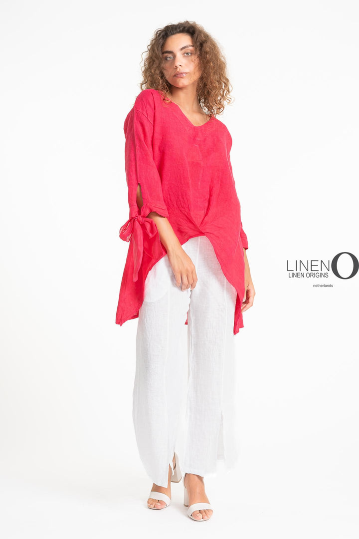 French Linen Blouse Tie Accents - Breathable Naturals | Glam & Fame Clothing