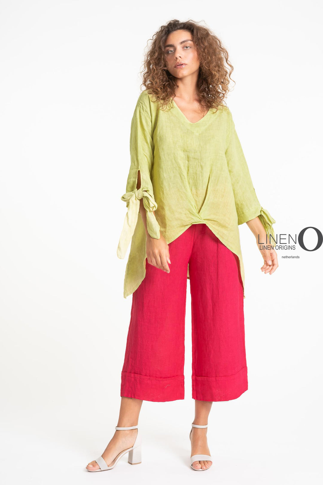 French Linen Blouse Tie Accents - Breathable Naturals | Glam & Fame Clothing
