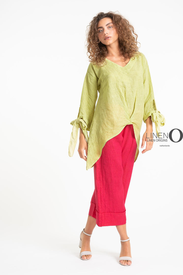 French Linen Blouse Tie Accents - Breathable Naturals | Glam & Fame Clothing