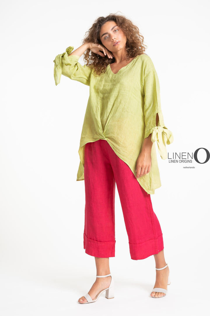 French Linen Blouse Tie Accents - Breathable Naturals | Glam & Fame Clothing
