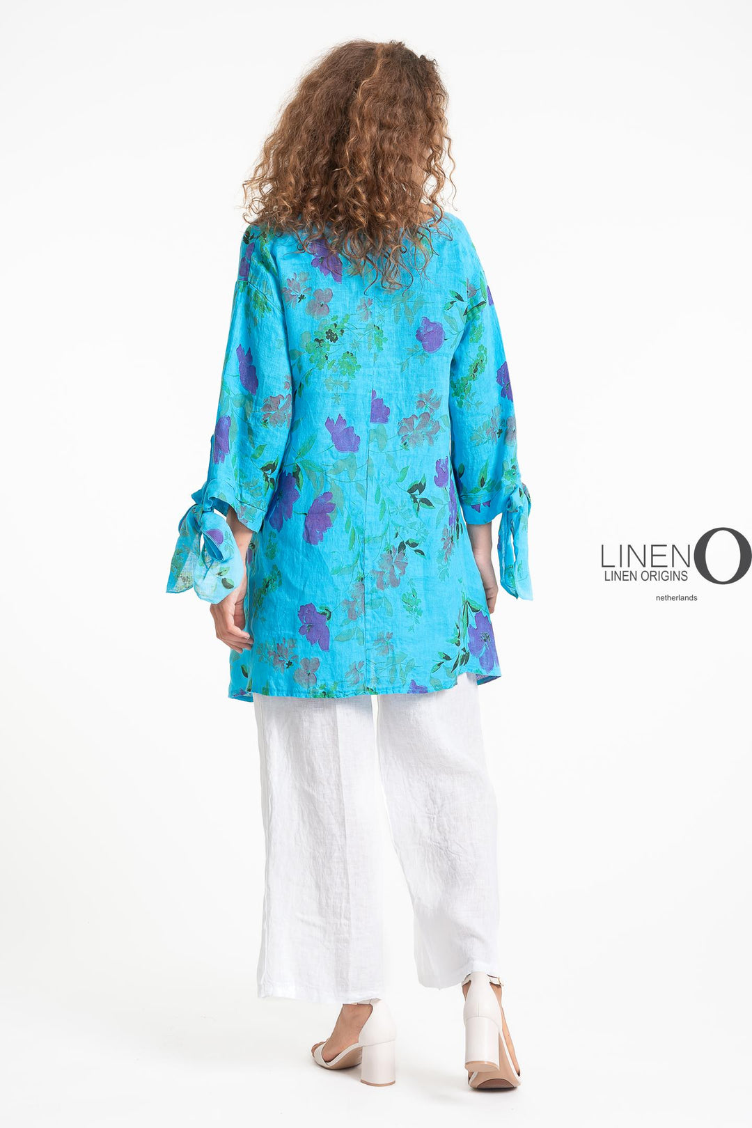French Linen Blouse Floral Tie Accents - Breathable Naturals | Glam & Fame Clothing