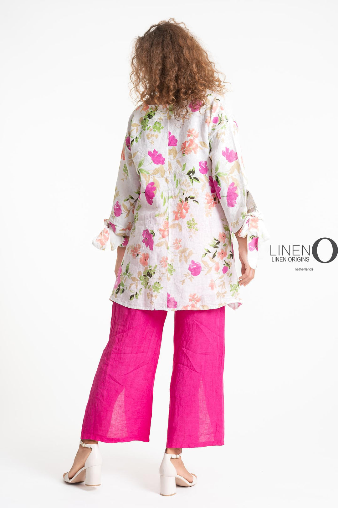 French Linen Blouse Floral Tie Accents - Breathable Naturals | Glam & Fame Clothing