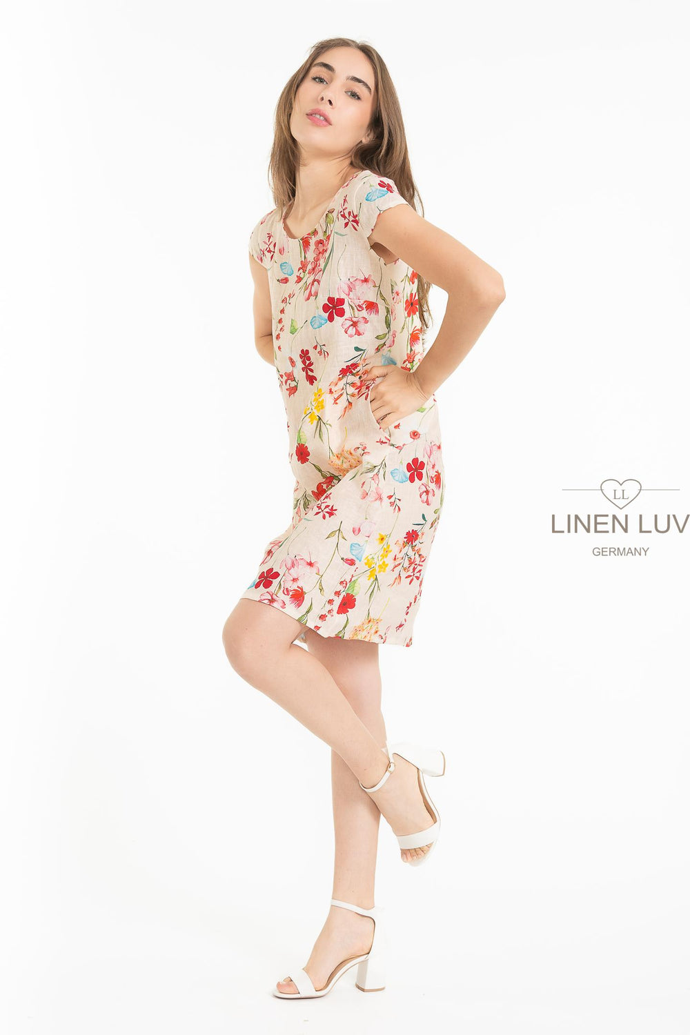 French Linen Print Dress Classic Sheath - Breathable Naturals | Glam & Fame Clothing