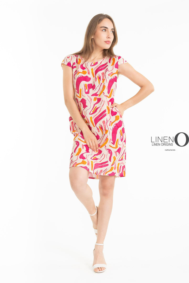 French Linen Sheath Dress Abstract Print - Breathable Naturals | Glam & Fame Clothing