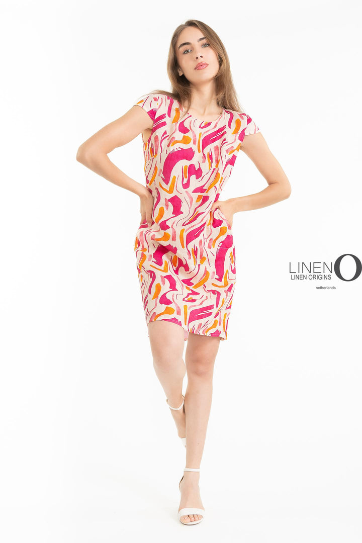 French Linen Sheath Dress Abstract Print - Breathable Naturals | Glam & Fame Clothing