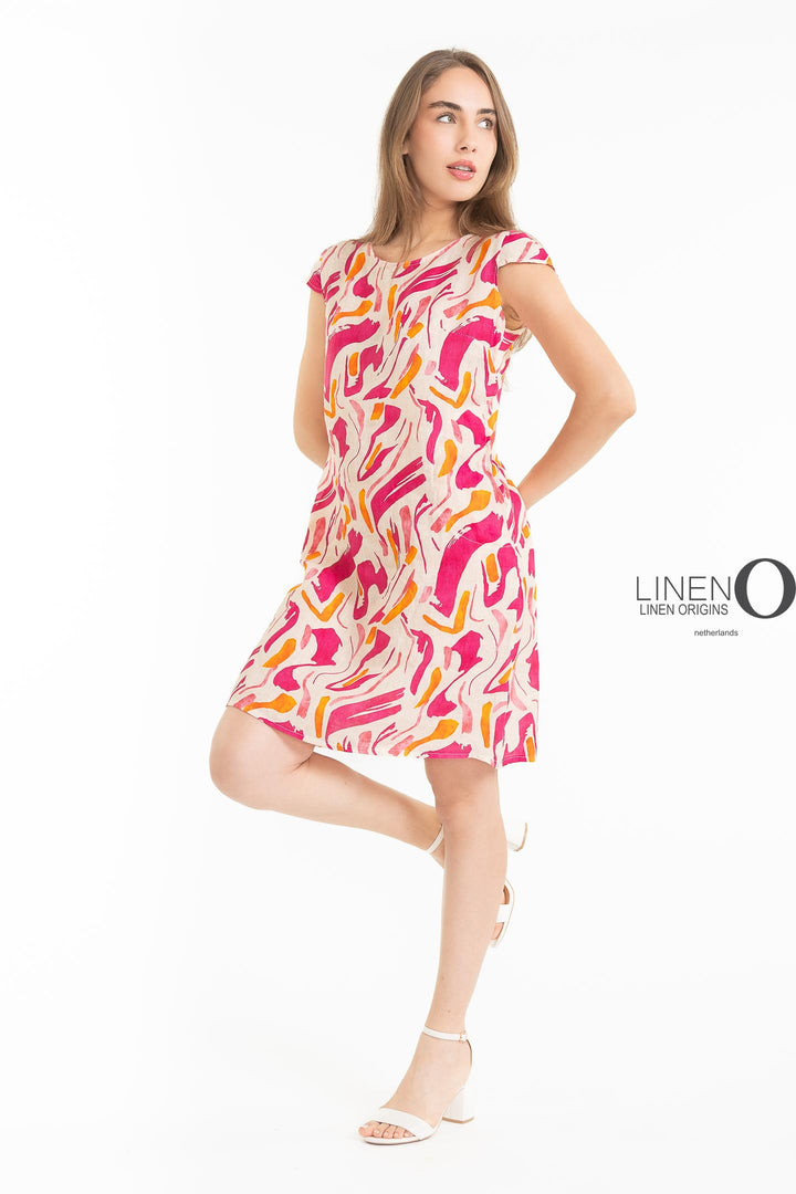 French Linen Sheath Dress Abstract Print - Breathable Naturals | Glam & Fame Clothing