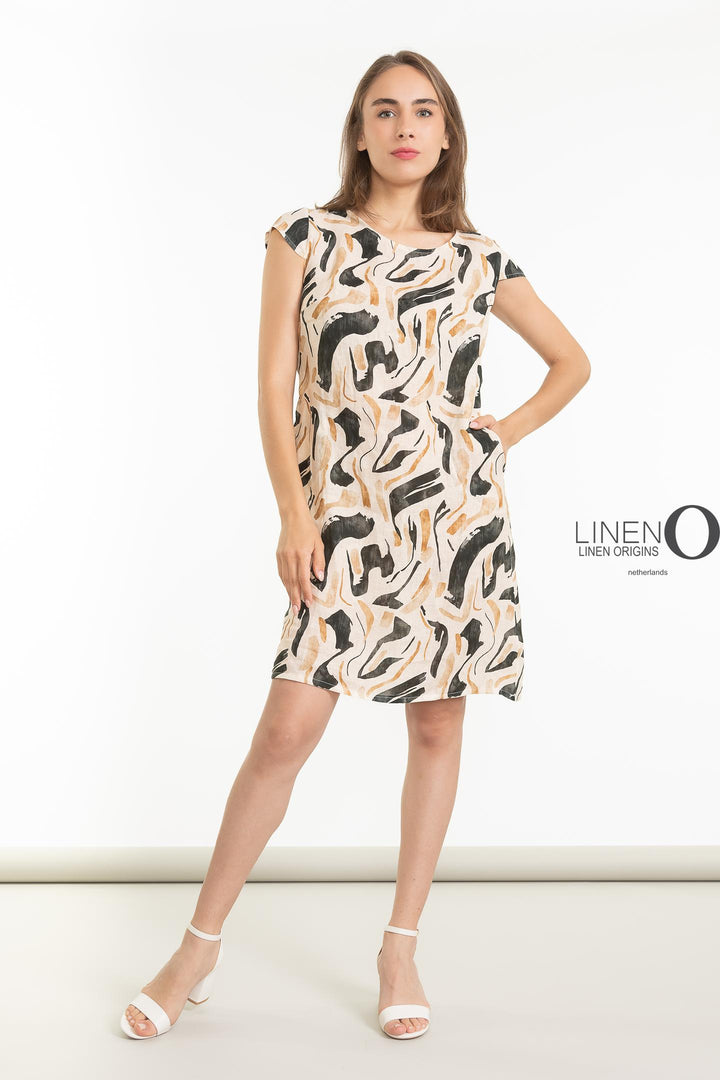 French Linen Sheath Dress Abstract Print - Breathable Naturals | Glam & Fame Clothing