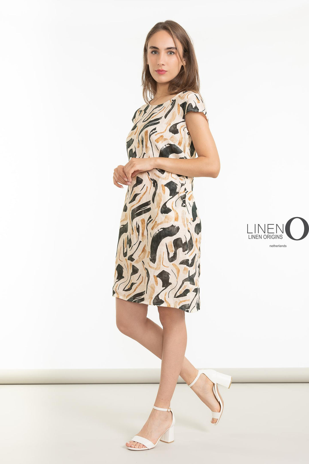 French Linen Sheath Dress Abstract Print - Breathable Naturals | Glam & Fame Clothing