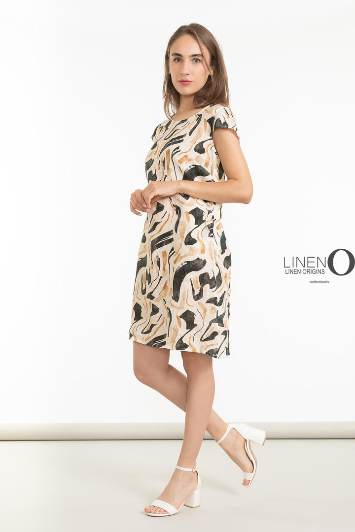 French Linen Sheath Dress Abstract Print - Breathable Naturals | Glam & Fame Clothing