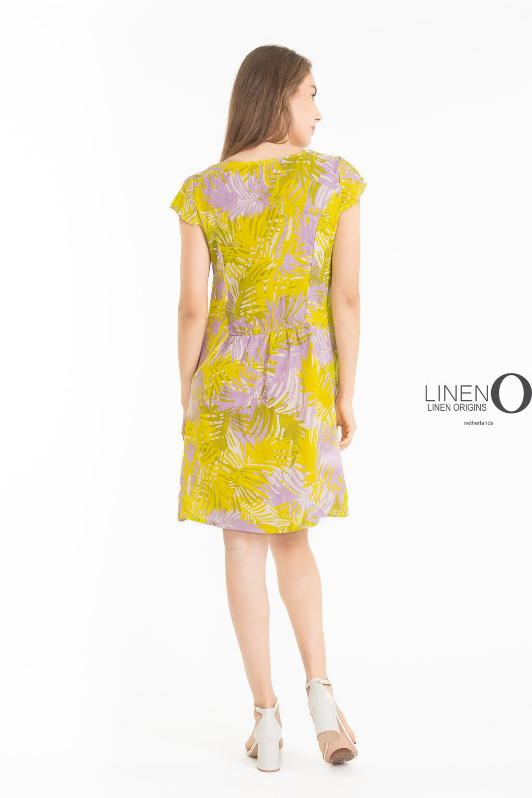 French Linen Sheath Dress Abstract Print