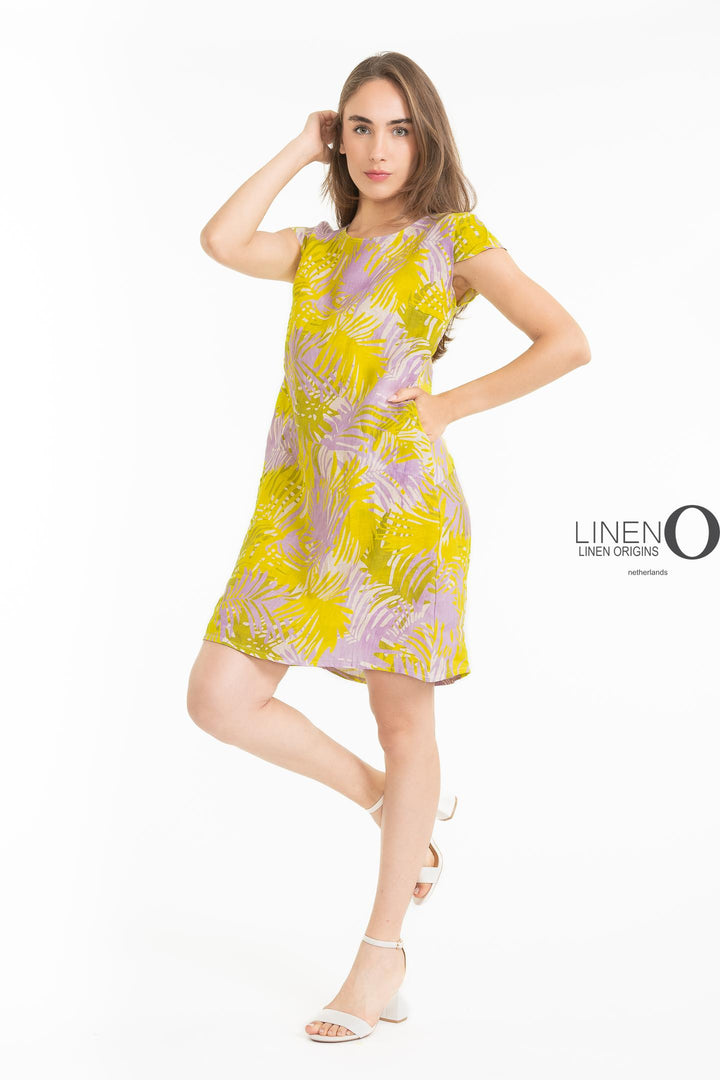 French Linen Sheath Dress Abstract Print