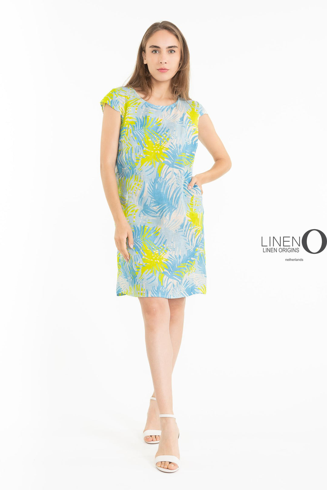 French Linen Sheath Dress Abstract Print - Breathable Naturals | Glam & Fame Clothing