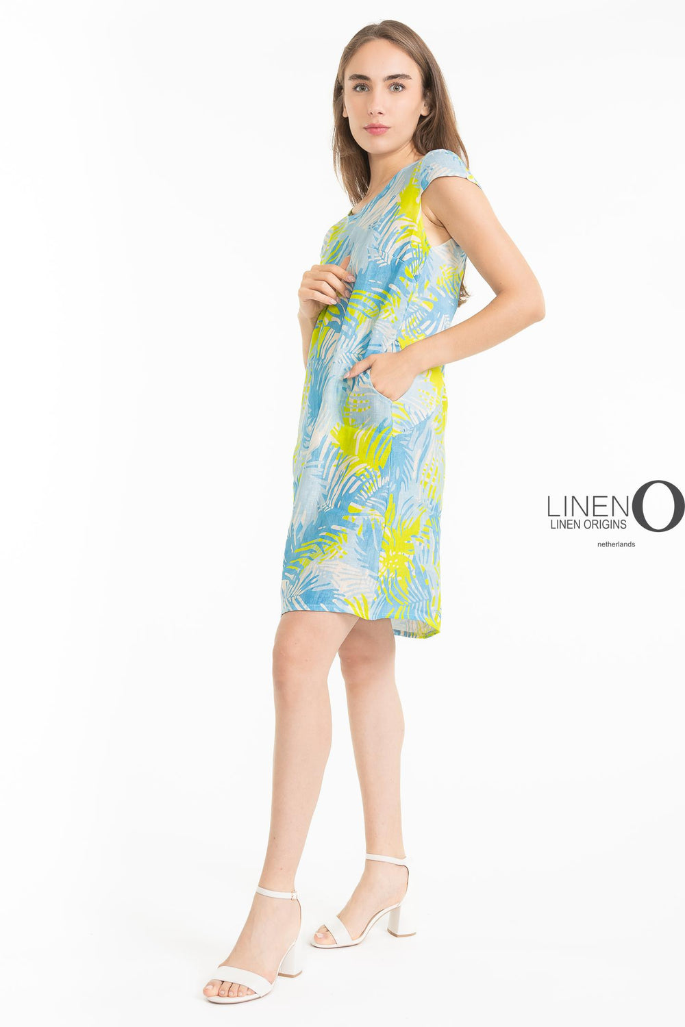 French Linen Sheath Dress Abstract Print - Breathable Naturals | Glam & Fame Clothing