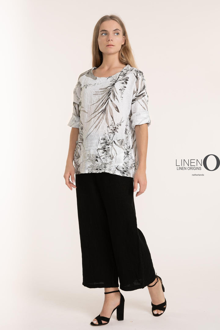French Linen Long Sleeve Blouse Print