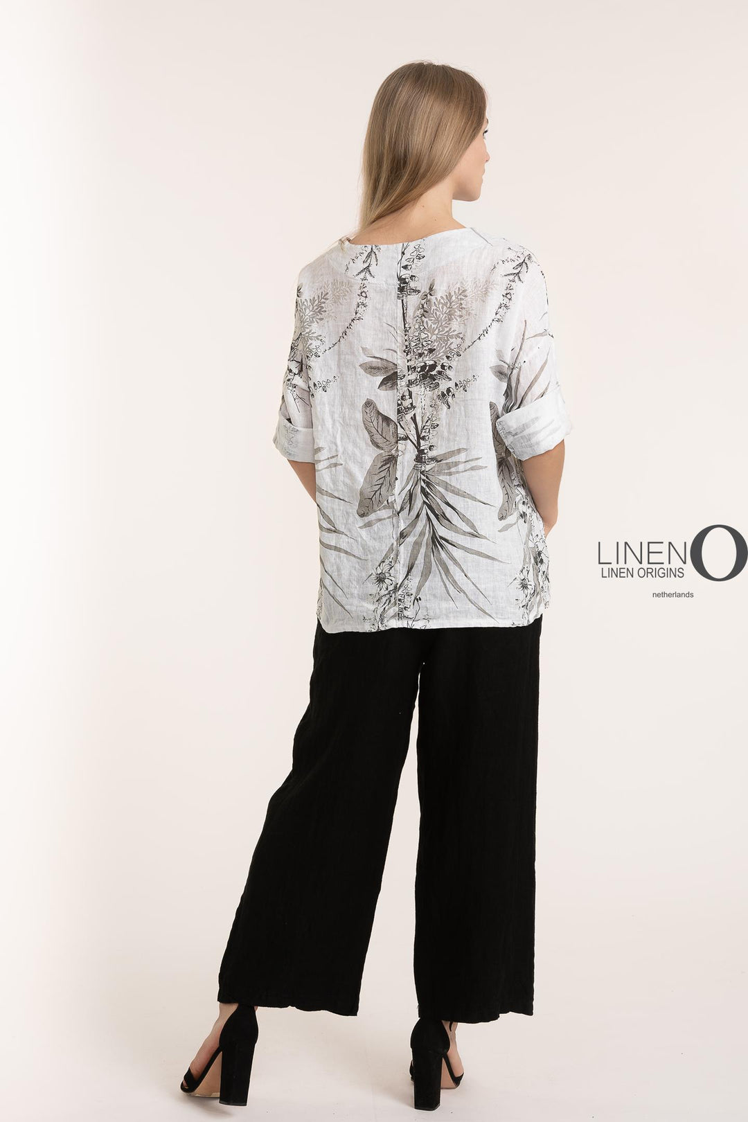 French Linen Long Sleeve Blouse Print
