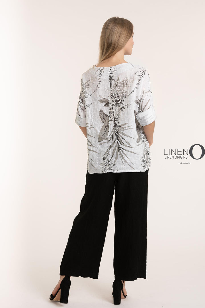 French Linen Long Sleeve Blouse Print