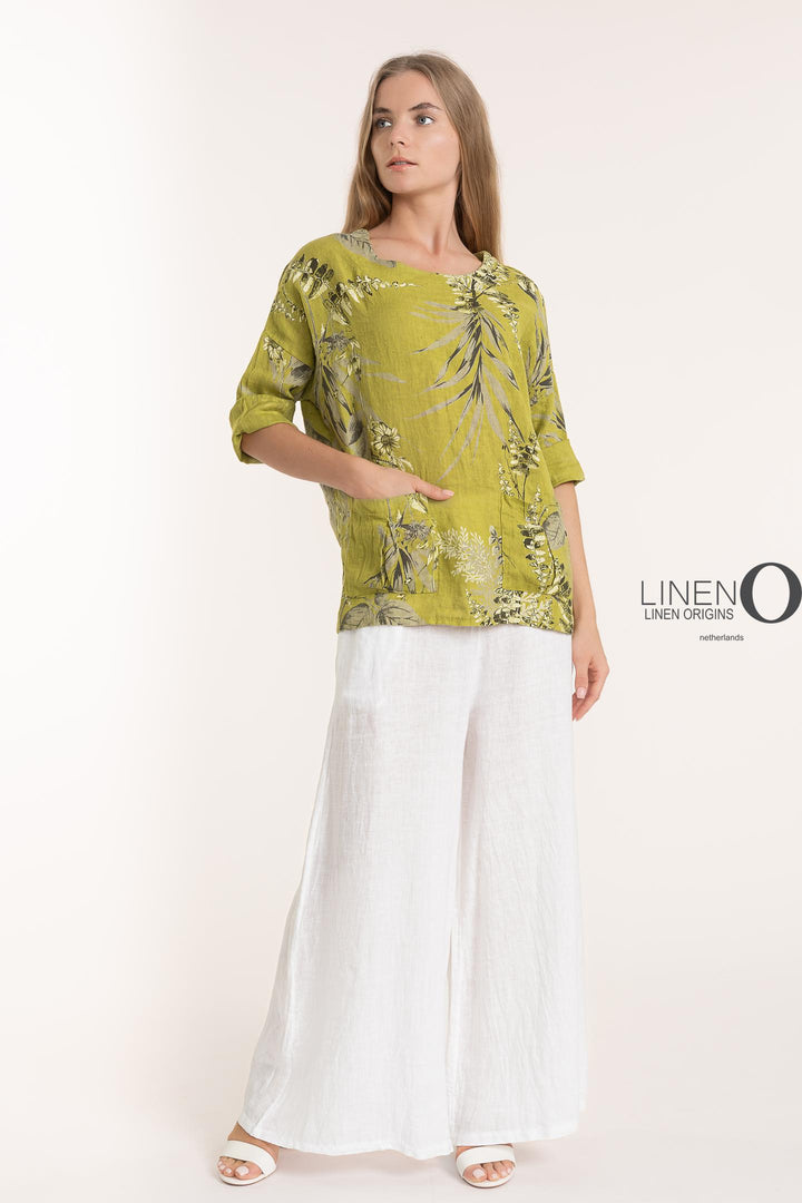 French Linen Long Sleeve Blouse Print - Breathable Naturals | Glam & Fame Clothing
