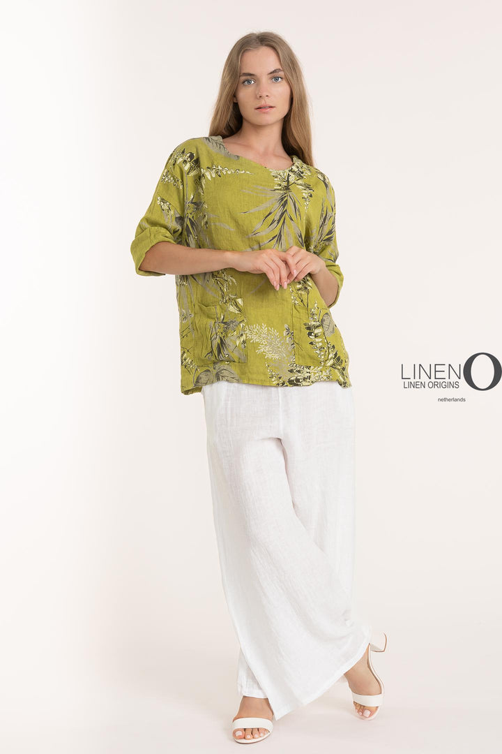 French Linen Long Sleeve Blouse Print - Breathable Naturals | Glam & Fame Clothing