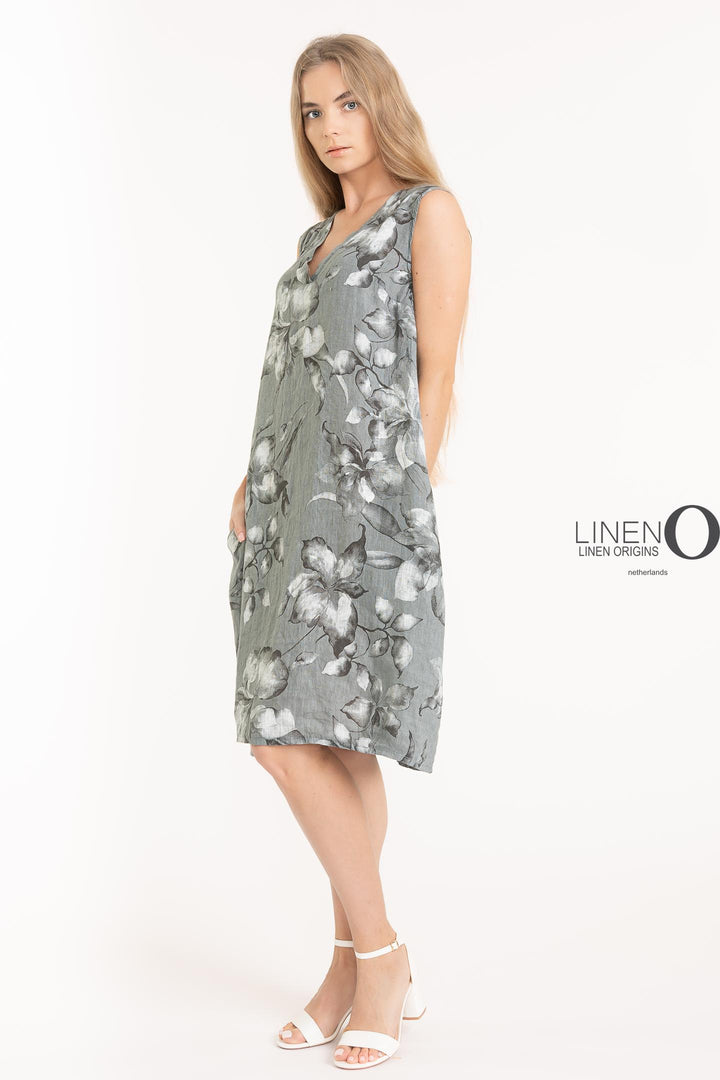 French Linen Shift Dress V-Neck Print - Breathable Naturals | Glam & Fame Clothing