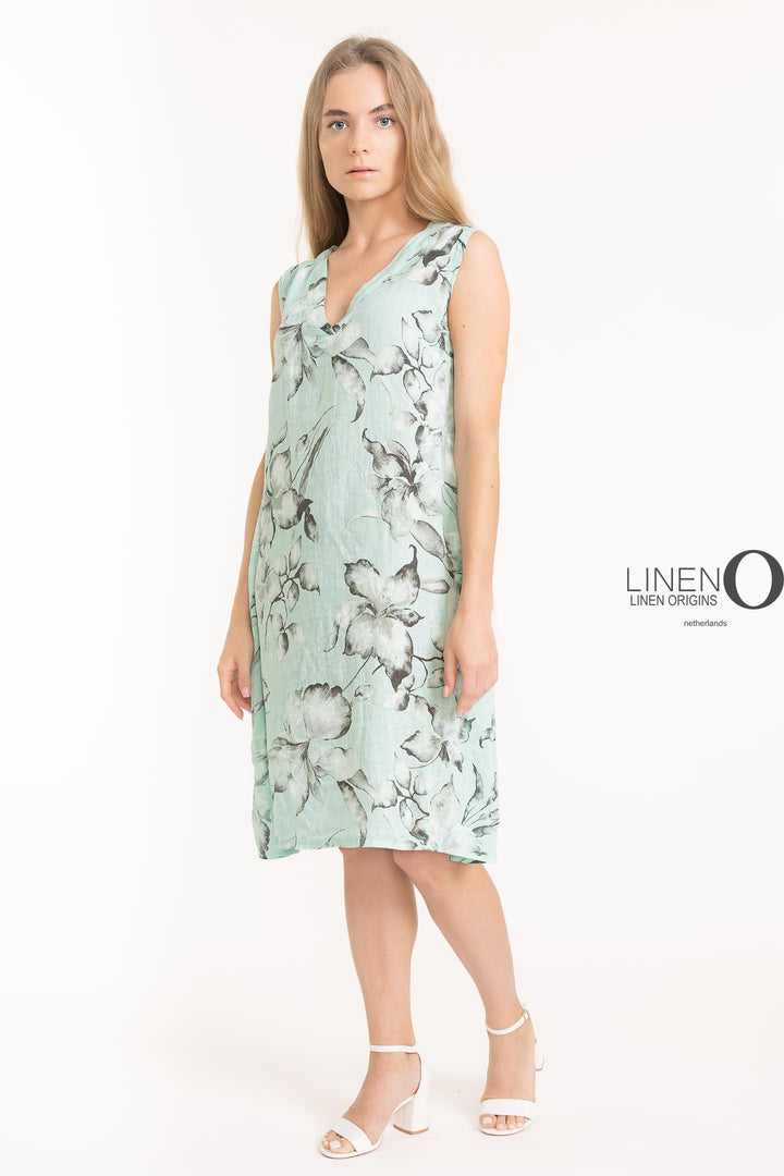 French Linen Shift Dress V-Neck Print - Breathable Naturals | Glam & Fame Clothing