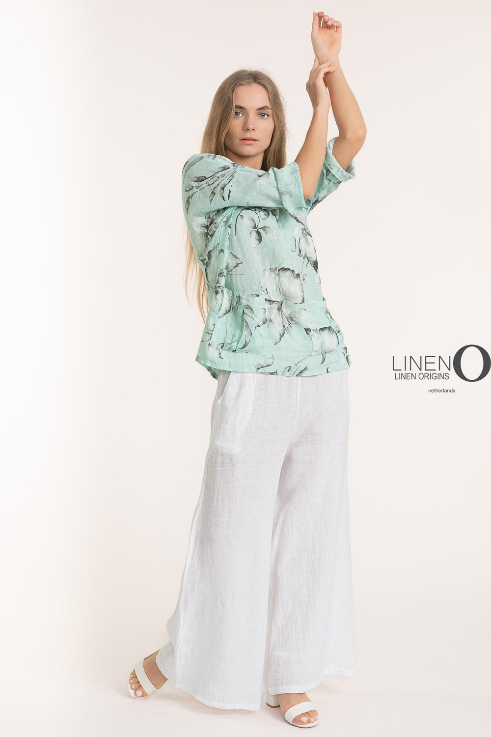 French Linen Long Sleeve Blouse Print - Breathable Naturals | Glam & Fame Clothing