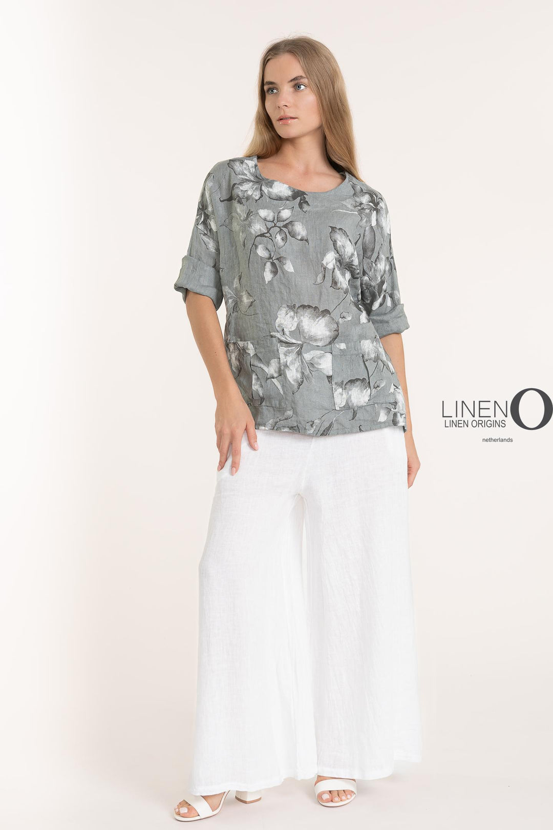 French Linen Long Sleeve Blouse Print - Breathable Naturals | Glam & Fame Clothing