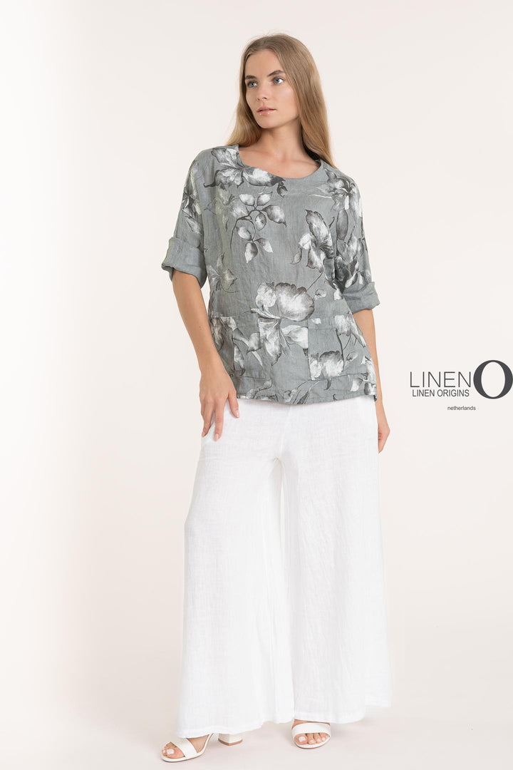 French Linen Long Sleeve Blouse Print - Breathable Naturals | Glam & Fame Clothing