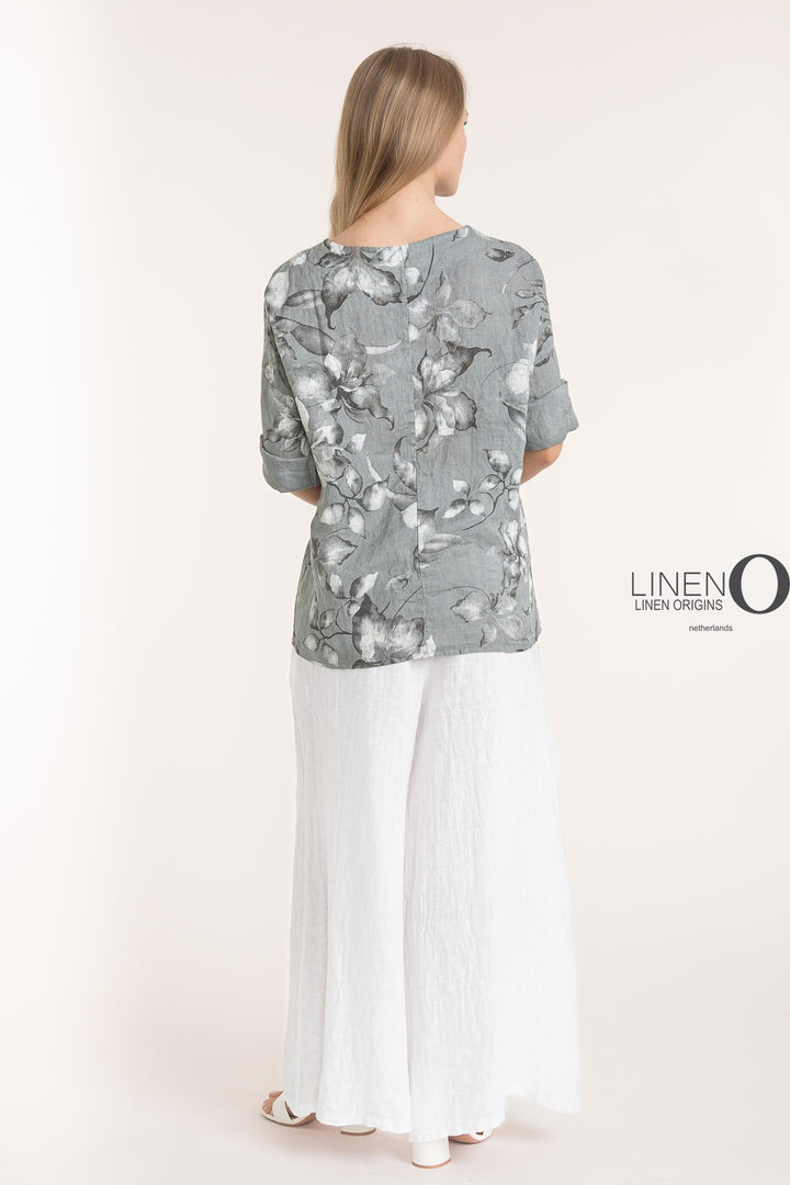 French Linen Long Sleeve Blouse Print - Breathable Naturals | Glam & Fame Clothing
