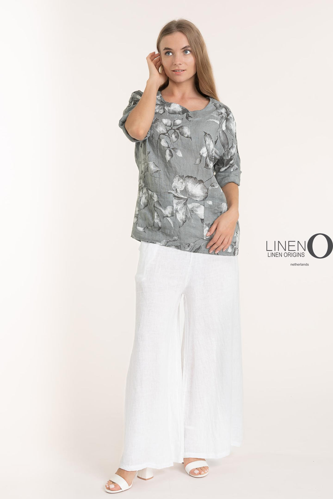 French Linen Long Sleeve Blouse Print - Breathable Naturals | Glam & Fame Clothing